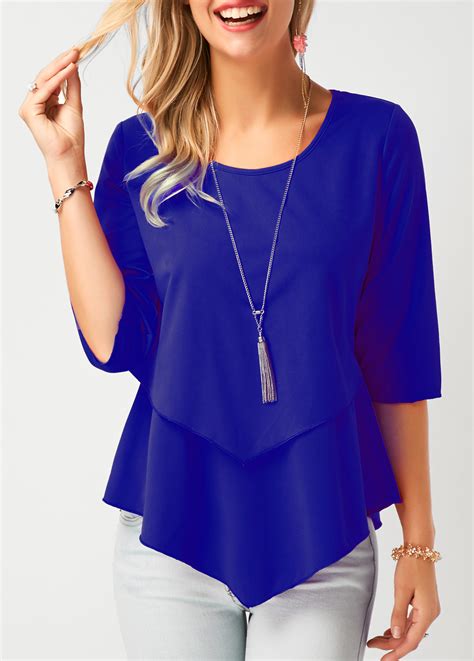 Royal Blue Button Up Blouses For Women 50 Tie Front Button Up Blouse In Royal Blue Roman