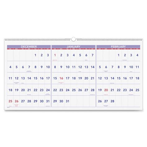 At A Glance 3 Month Horizontal Wall Calendar 12 X 2350 15 Months