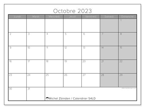 Calendrier Octobre 2023 à Imprimer “54ld” Michel Zbinden Ca