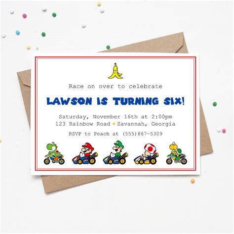 Mario Kart Birthday Invitation Luigi Yoshi Party Invite Etsy Mario
