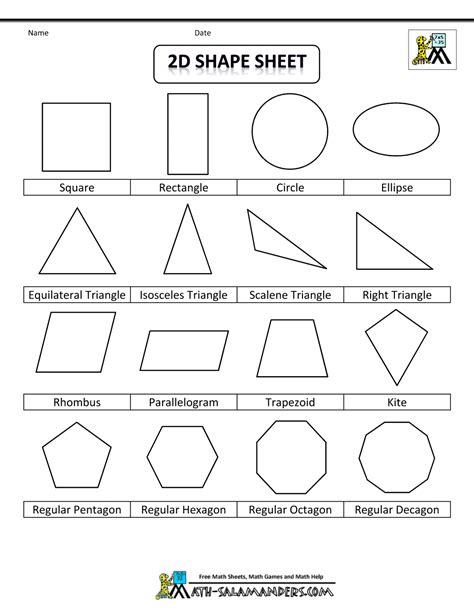 2d Shape Sheet Use With Popsicle Sticks Shapes Worksheets Geometry