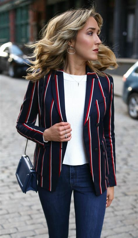 striped blazer outfit photos cantik