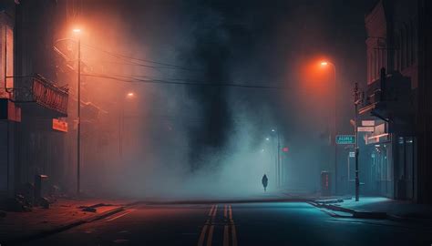 Dark Street Night Smog And Smoke Neon Light Dark Background Of The