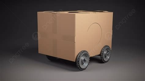 A Cardboard Box With Wheels In A 3d Render Background Cardboard Box