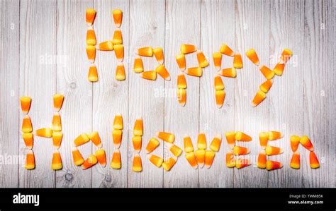 Candycorn Candies Spells Happy Halloween Stock Photo Alamy