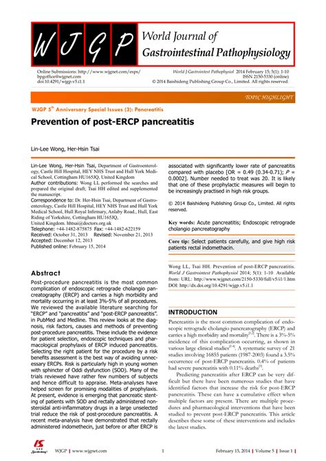 Pdf Prevention Of Post Ercp Pancreatitis