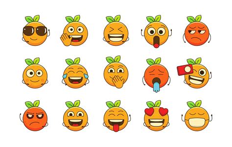 Printcute Orange Emoticons Vector Set Orange Emoji Facial Expression