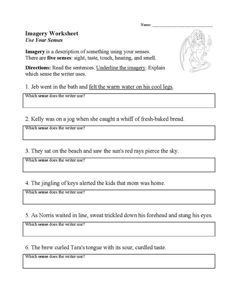 Imagery Worksheet Literary Techniques Activity