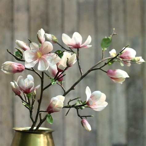 Realistic faux flowers in vase. luxury artificial pink tall magnolia branch | Amaranthine ...