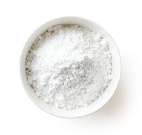 Bowl Of Powder Sugar On White Background From Above Stock Image