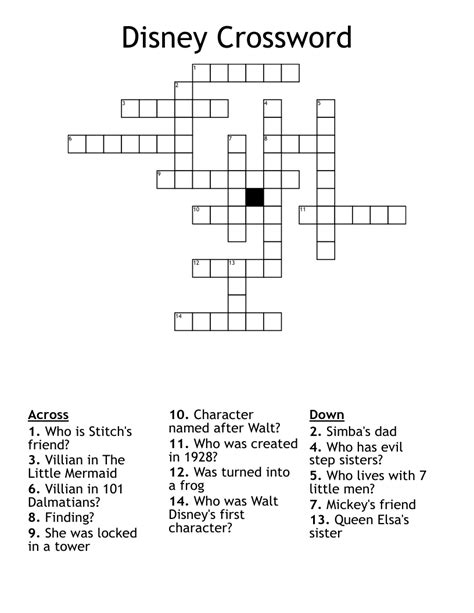 Printable Disney Crossword Puzzles