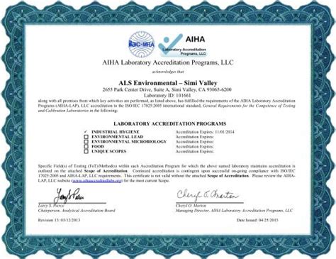 Aiha Laboratory Accreditation Programs Llc Als Environmental