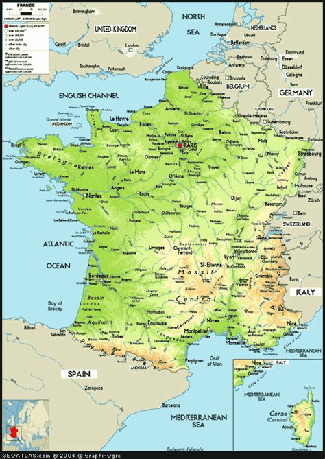 Physical Map Of France France Atlas