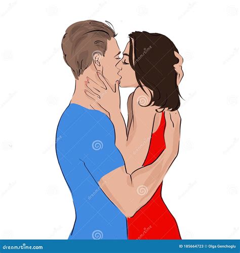 Illustration Of A Passionate Kiss Of Lovers Man And Woman Stock
