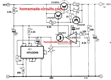 Variable Voltage Current Power Supply Circuit Using Transistor 2n3055