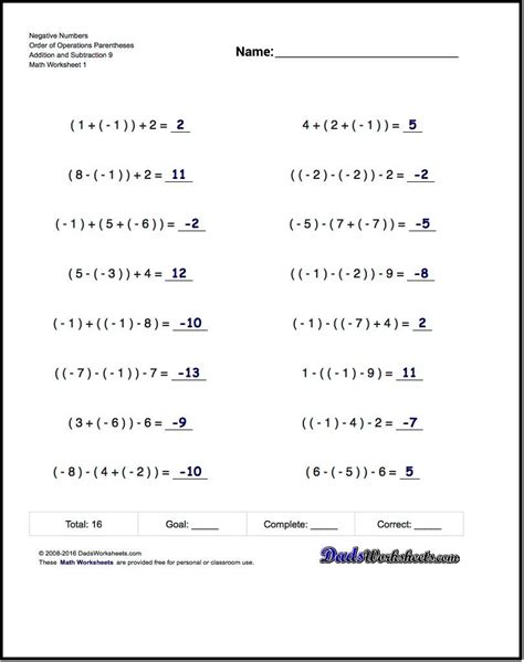 Order Of Operations With Negative Numbers Worksheet Pdf