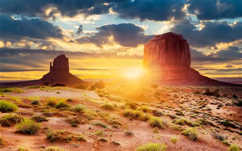 Clouds Landscape Navajo Utah Arizona Canyon Glow Sun Monument Valley