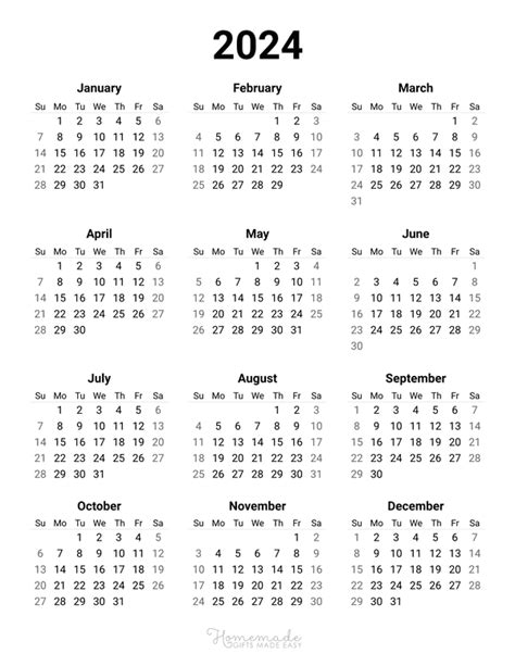 Simple Calendar Template 2024 Eden Nessie