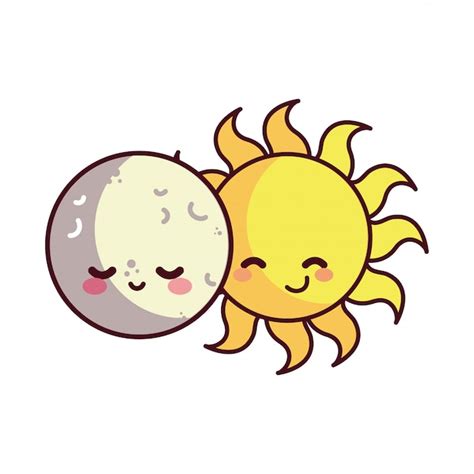 Luna Y Sol Felices Acompañados Vector Premium