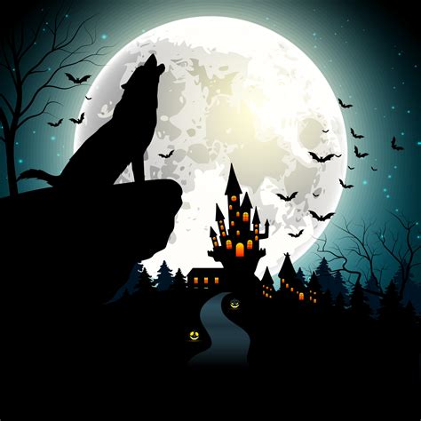 Halloween Background With The Wolf On Full Moon 6686444 Vector Art At