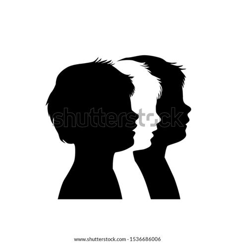 Silhouettes Boys Head Profile Black Isolated Stock Vector Royalty Free
