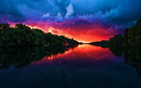 Landscape Sunset Lightning Wallpapers Hd Desktop And