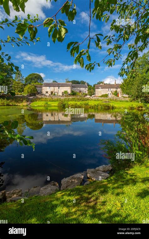 View Of Village Pond And Cottages Monyash Peak District National Park