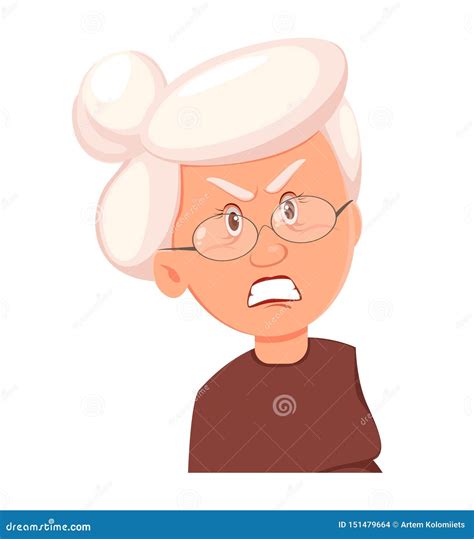 Grandmother Angry Emoji Avatar Face Grandma Evil Vector