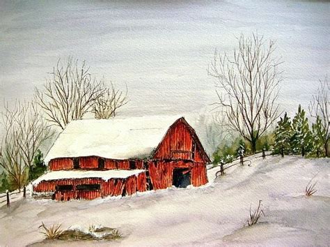 Country Winter Barn Art Barn Painting Winter Landscape Painting