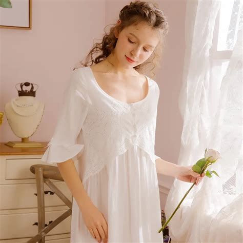 Women Nightwear Vintage Cotton Nightgown Sleepwear Ladies Summer In Nightgowns And Sleepshirts