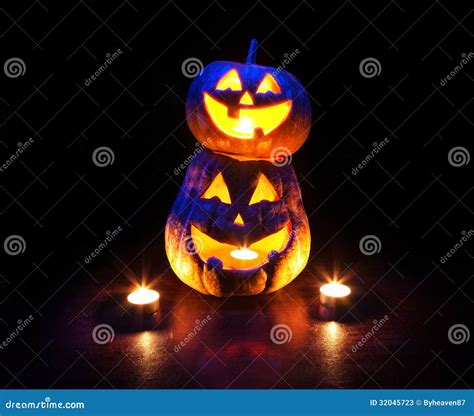 Halloween Pumpkins Glowing Inside Stock Image Image Of Celebration