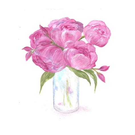 Original Peony Watercolor Floral Vase Series Pink Peony Original