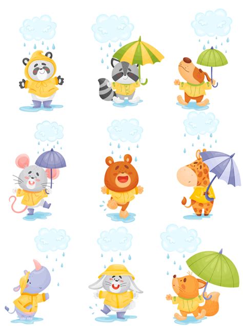 Rainy Day Cute Animal Cartoon Vector Free Download