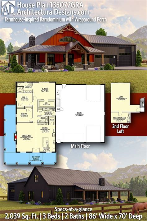 Farmhouse Inspired Barndominium With Wraparound Porch 135072gra