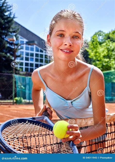 girl sportsman with racket and ball on tennis stock image image of enjoyable ball 54011945