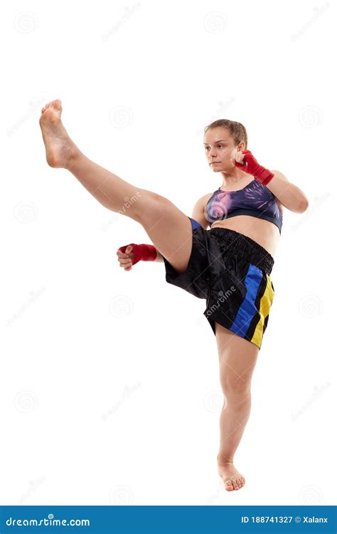 Kickboxing Girl Doing Front Kick Stock Image Image Of Isolated Fitness 188741327