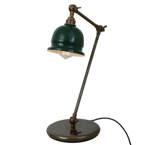 Adjustable, pivoting shade led banker's lamp, black. Bronze Angled and Adjustable Desk Lamp with Racing Green Metal Shade
