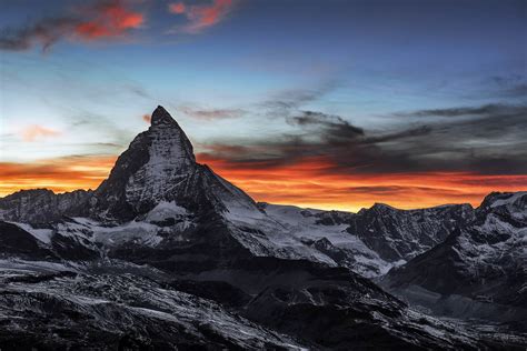 Dark Mountains Sky Nature Switzerland Matterhorn