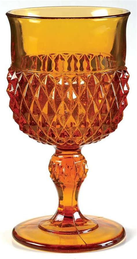 Diamond Point Amber Water Goblet By Indiana Glass Amber Glassware Indiana Glass Antique Glass
