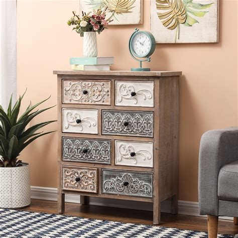 Luxenhome Rustic Carved Wood 8 Drawer Chest Side Table Homesquare