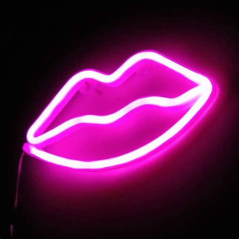 Rtyuiio 3d Night Lights Neon Lip Light Led Pink Neon Sign Lips Shaped Hanging Neon Light Wall