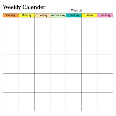 Printable Blank Weekly Calendar Prntbl Concejomunicipaldechinu Gov Co