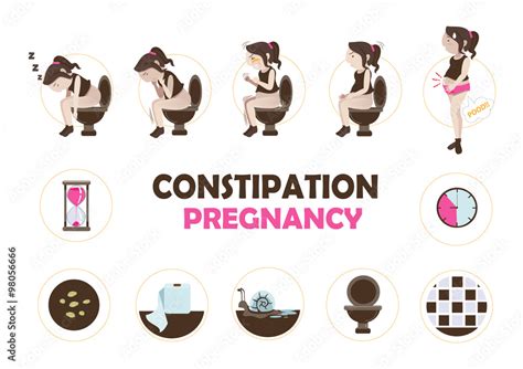 Pregnant Women Abdominal Pain Due To Constipation Info Graphicvector