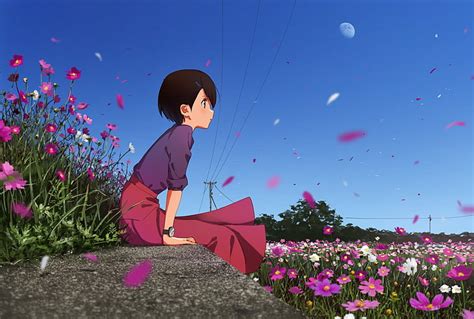 1920x1080px Free Download Hd Wallpaper Anime Girl Flowers Sit