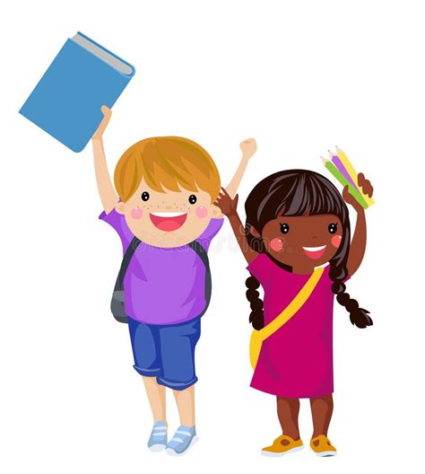 Happy Boy And Girl Ready To Go Back To School Stock Vector