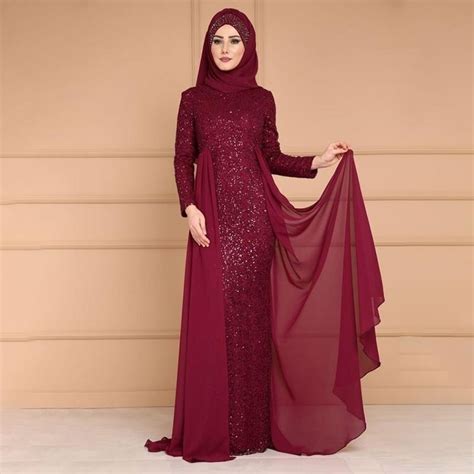 Women Abaya Sequins Muslim Kaftan Hijab Lace Long Sleeve Islamic Maxi