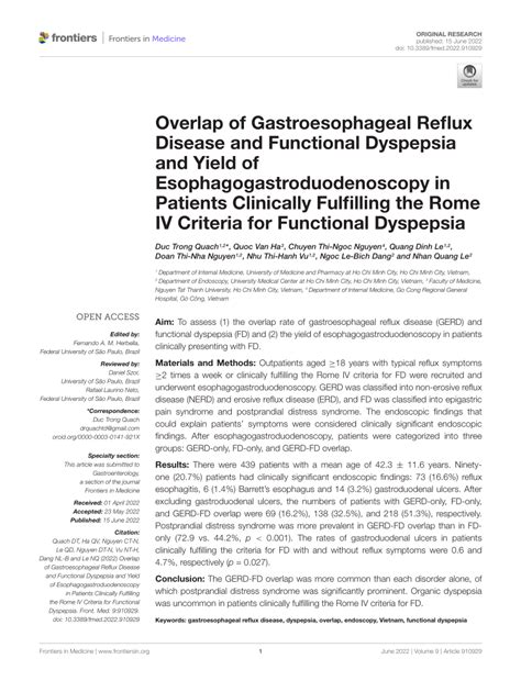 PDF Overlap Of Gastroesophageal Reflux Disease And Functional Dyspepsia And Yield Of