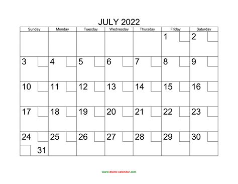 2022 Printable Calendar With Date Boxes