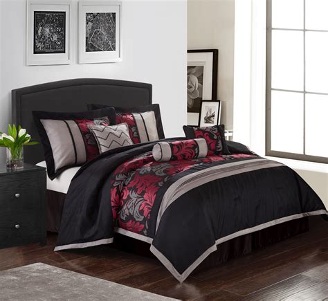 Lanco Printed Polyester 7 Piece Comforter Sets Queen Black All
