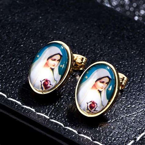 Catholic Virgin Mary Earrings For Women Girls Gold Stainless Steel